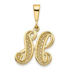 14k Yellow Gold, Maci Collection, LG Filigree Script Initial H Pendant